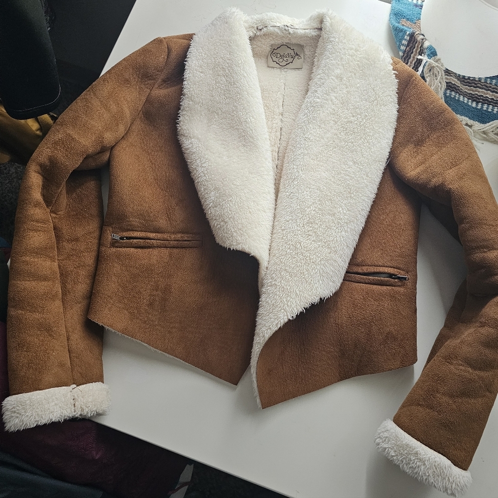 DeJaVu Tan and Cream Teddy Jacket